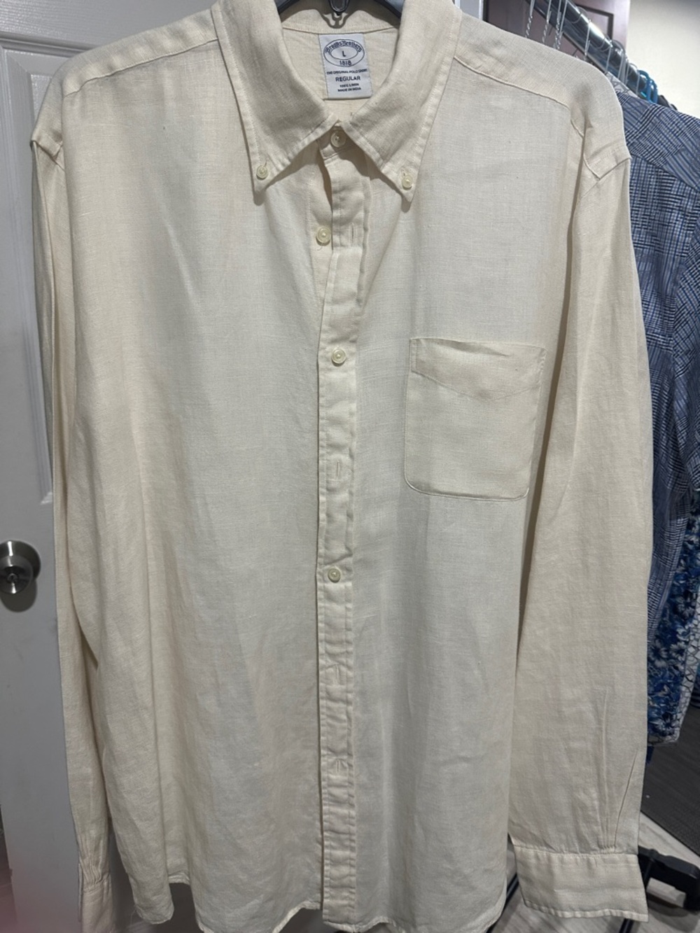 Brooks Brothers Cream Long-Sleeve Button-Down Shirt